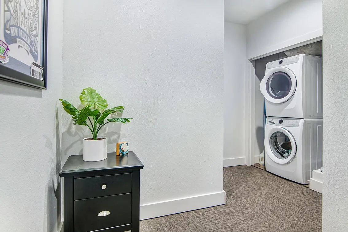 Stacked washer and dryer in a laundry nook at 404 Industrial Park (8)